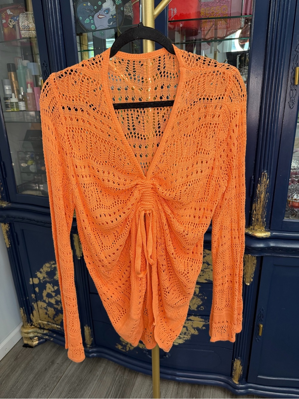Amazon Orange Knit Twist-Front Openwork Long-Sleeve Top